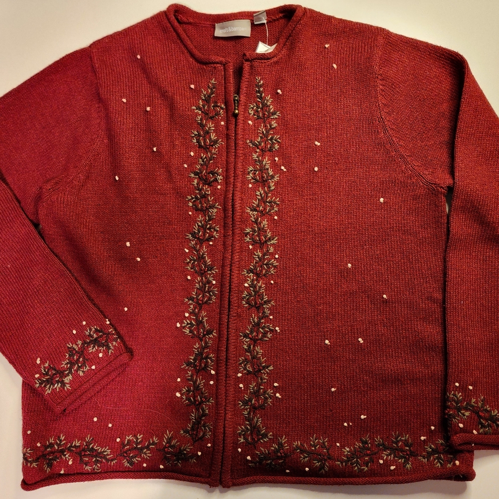 Croft & Barrow Red Floral Cardigan
